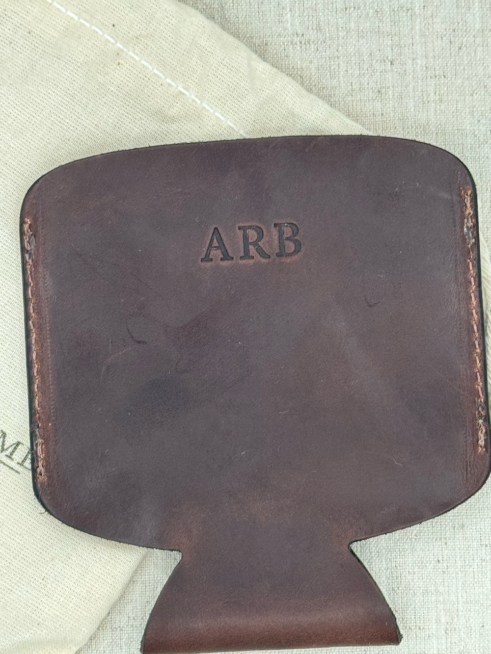 Clayton & Crume Brown Leather Can Cooler Huggie Monnogram ARB